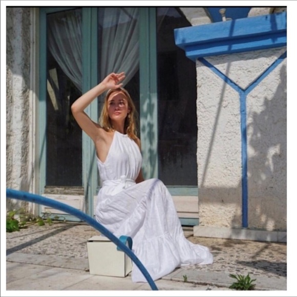 ZARA WHITE 100% LINEN HALTER BELTED FULLY LINED MAXI DRESS - Picture 6 of 12